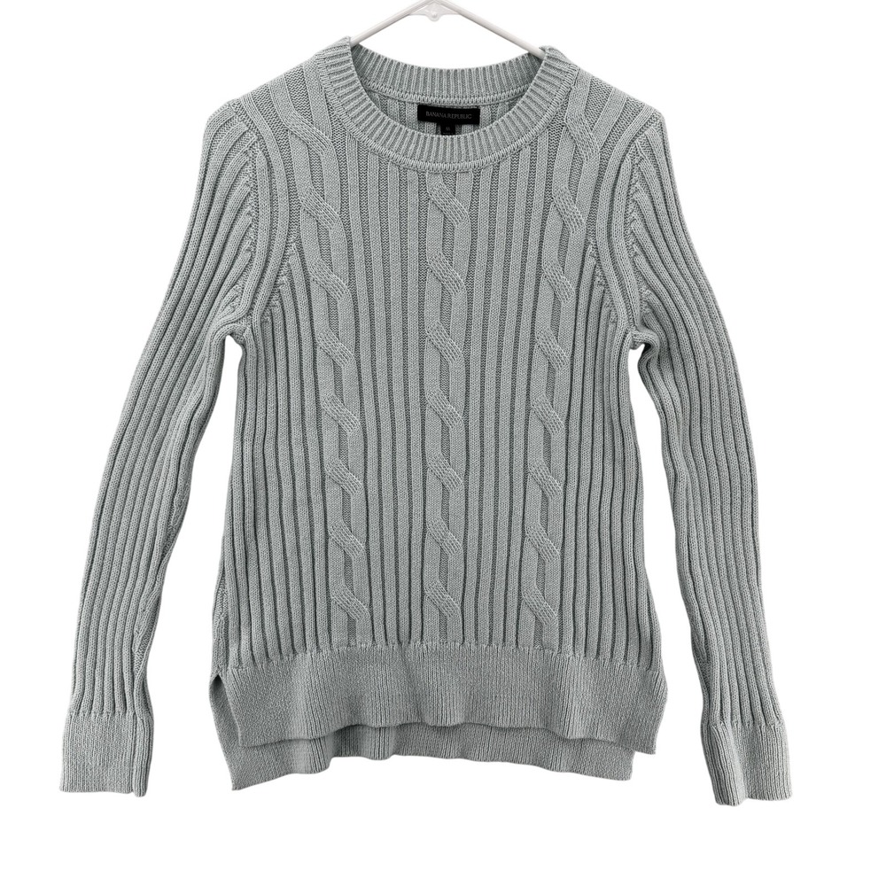 Banana Republic Sweater‎ Womens Medium Blue Cable Knit Pullover Crewneck New Tag